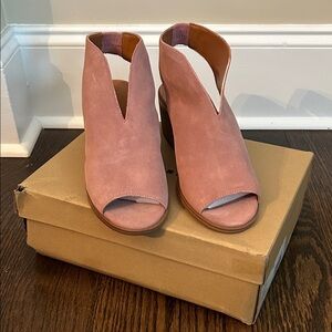 Lucky Brand Pink Suede Open-Toe Ankle Boots